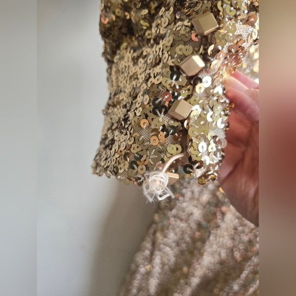 NWT!! IEENA- Mac Duggal,Sequined One Shoulder Bishop Sleeve Trumpet Gown, Gold - Picture 14 of 14